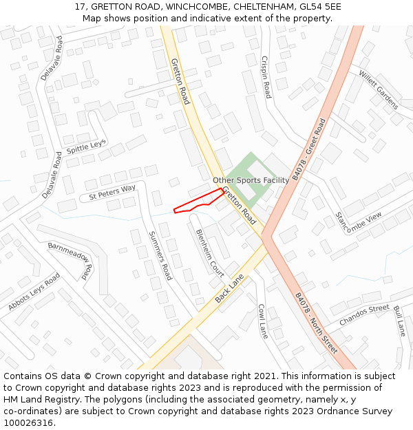 17, GRETTON ROAD, WINCHCOMBE, CHELTENHAM, GL54 5EE: Location map and indicative extent of plot