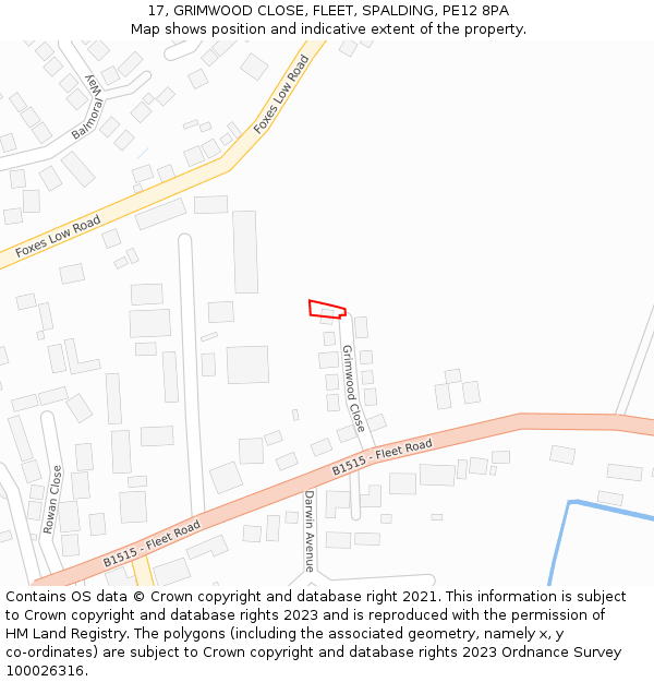 17, GRIMWOOD CLOSE, FLEET, SPALDING, PE12 8PA: Location map and indicative extent of plot