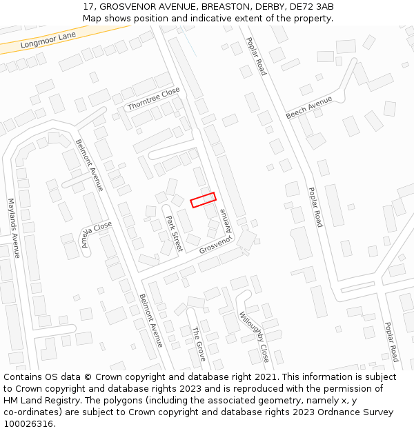 17, GROSVENOR AVENUE, BREASTON, DERBY, DE72 3AB: Location map and indicative extent of plot