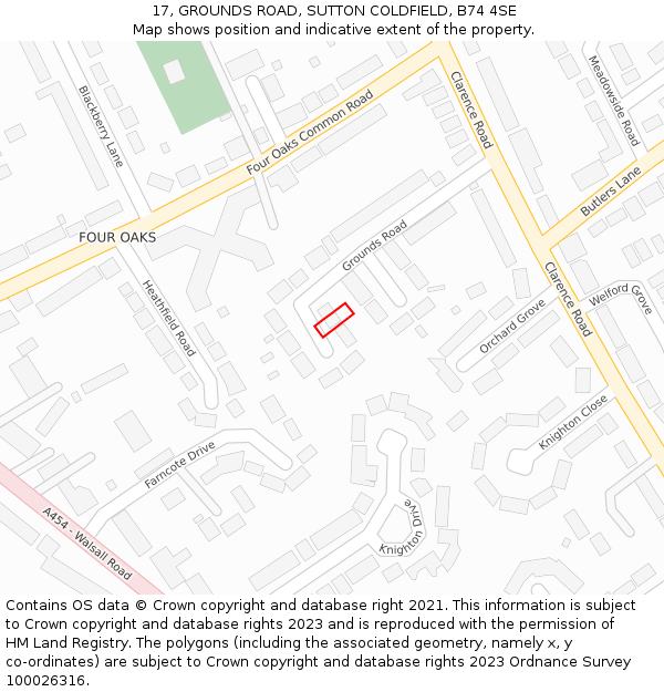 17, GROUNDS ROAD, SUTTON COLDFIELD, B74 4SE: Location map and indicative extent of plot