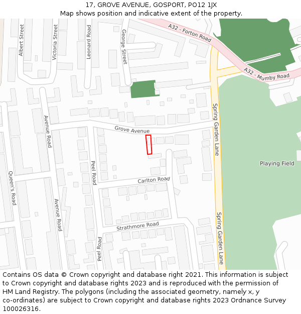 17, GROVE AVENUE, GOSPORT, PO12 1JX: Location map and indicative extent of plot