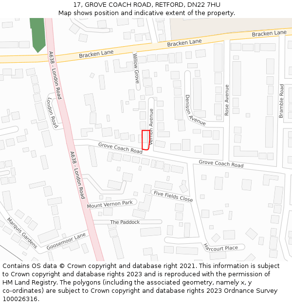17, GROVE COACH ROAD, RETFORD, DN22 7HU: Location map and indicative extent of plot