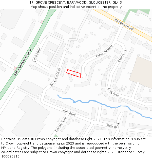 17, GROVE CRESCENT, BARNWOOD, GLOUCESTER, GL4 3JJ: Location map and indicative extent of plot