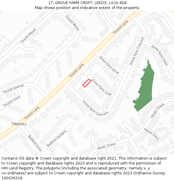 17, GROVE FARM CROFT, LEEDS, LS16 6DE: Location map and indicative extent of plot