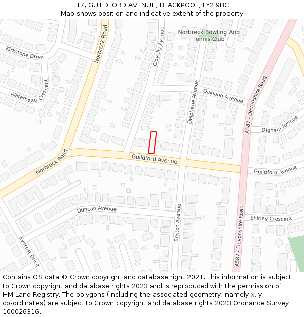 17, GUILDFORD AVENUE, BLACKPOOL, FY2 9BG: Location map and indicative extent of plot