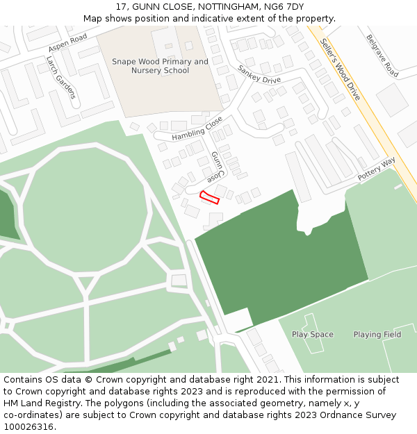 17, GUNN CLOSE, NOTTINGHAM, NG6 7DY: Location map and indicative extent of plot