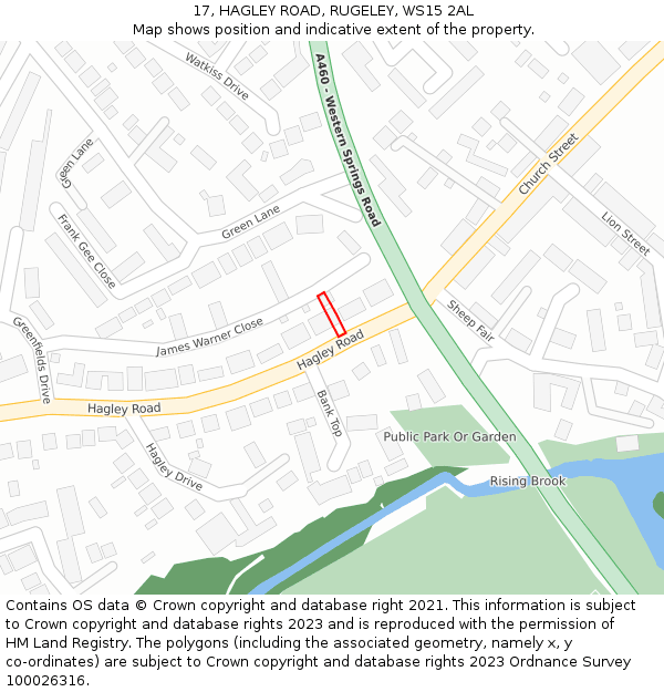 17, HAGLEY ROAD, RUGELEY, WS15 2AL: Location map and indicative extent of plot