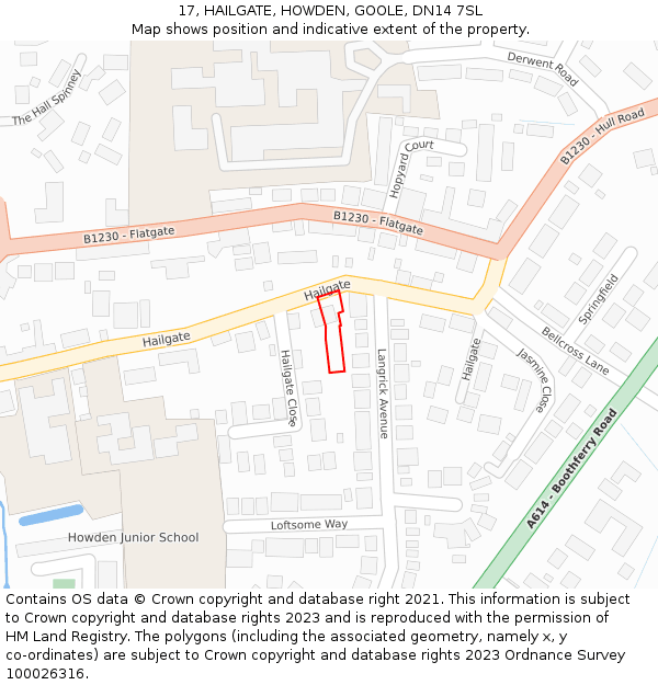 17, HAILGATE, HOWDEN, GOOLE, DN14 7SL: Location map and indicative extent of plot