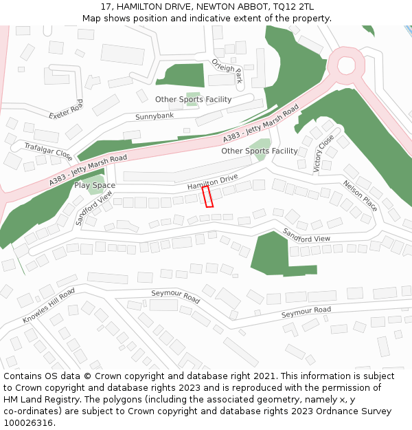 17, HAMILTON DRIVE, NEWTON ABBOT, TQ12 2TL: Location map and indicative extent of plot