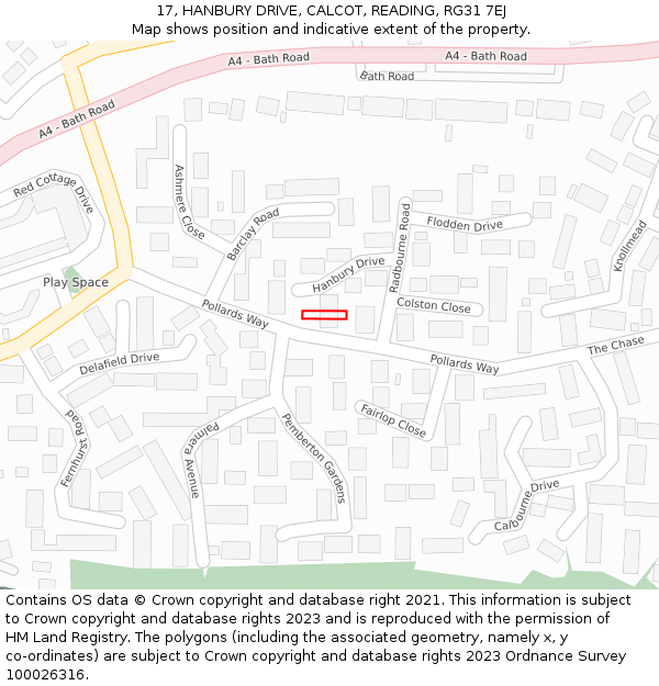 17, HANBURY DRIVE, CALCOT, READING, RG31 7EJ: Location map and indicative extent of plot