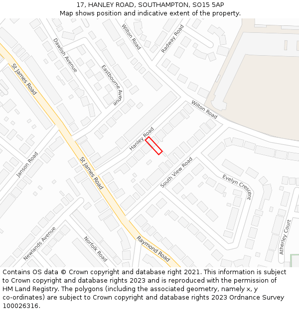 17, HANLEY ROAD, SOUTHAMPTON, SO15 5AP: Location map and indicative extent of plot