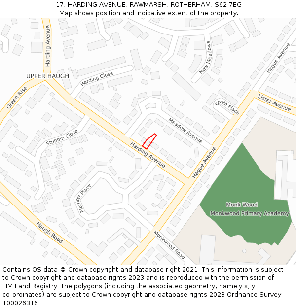 17, HARDING AVENUE, RAWMARSH, ROTHERHAM, S62 7EG: Location map and indicative extent of plot