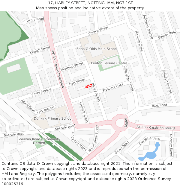 17, HARLEY STREET, NOTTINGHAM, NG7 1SE: Location map and indicative extent of plot