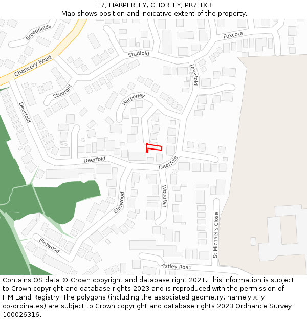 17, HARPERLEY, CHORLEY, PR7 1XB: Location map and indicative extent of plot