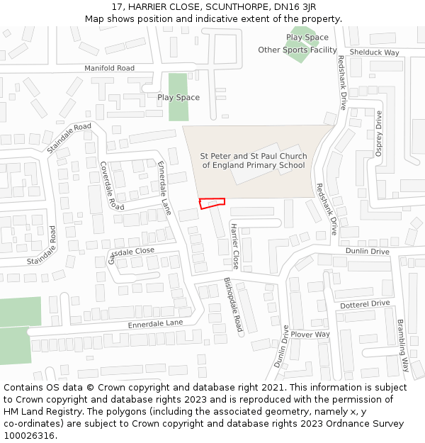 17, HARRIER CLOSE, SCUNTHORPE, DN16 3JR: Location map and indicative extent of plot