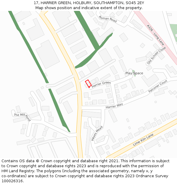 17, HARRIER GREEN, HOLBURY, SOUTHAMPTON, SO45 2EY: Location map and indicative extent of plot
