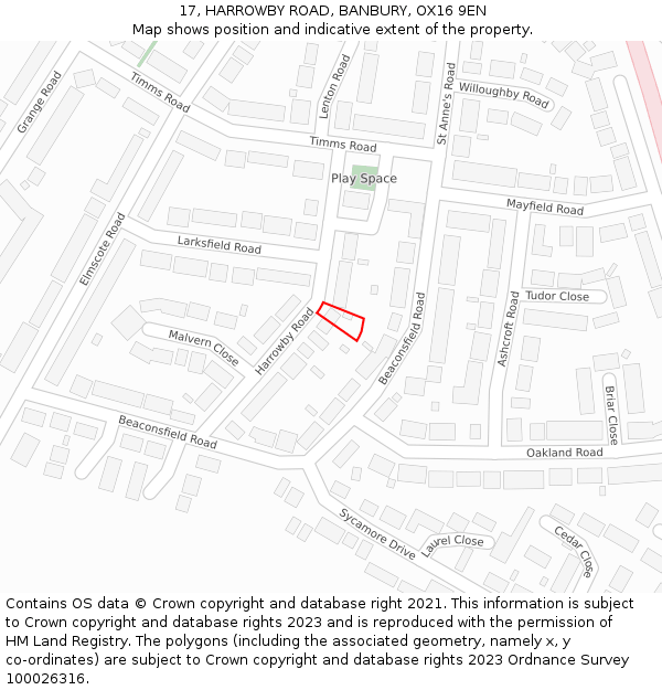 17, HARROWBY ROAD, BANBURY, OX16 9EN: Location map and indicative extent of plot