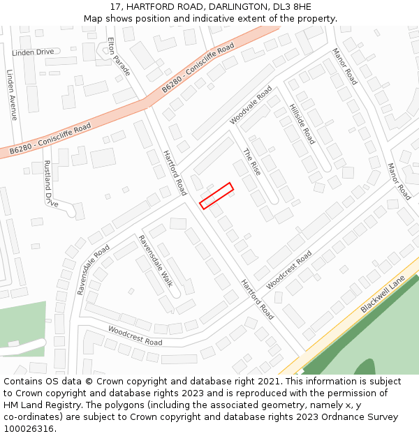 17, HARTFORD ROAD, DARLINGTON, DL3 8HE: Location map and indicative extent of plot