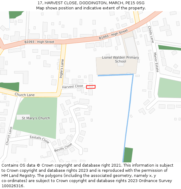 17, HARVEST CLOSE, DODDINGTON, MARCH, PE15 0SG: Location map and indicative extent of plot