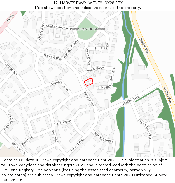 17, HARVEST WAY, WITNEY, OX28 1BX: Location map and indicative extent of plot