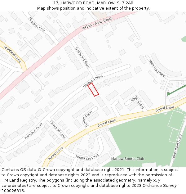 17, HARWOOD ROAD, MARLOW, SL7 2AR: Location map and indicative extent of plot