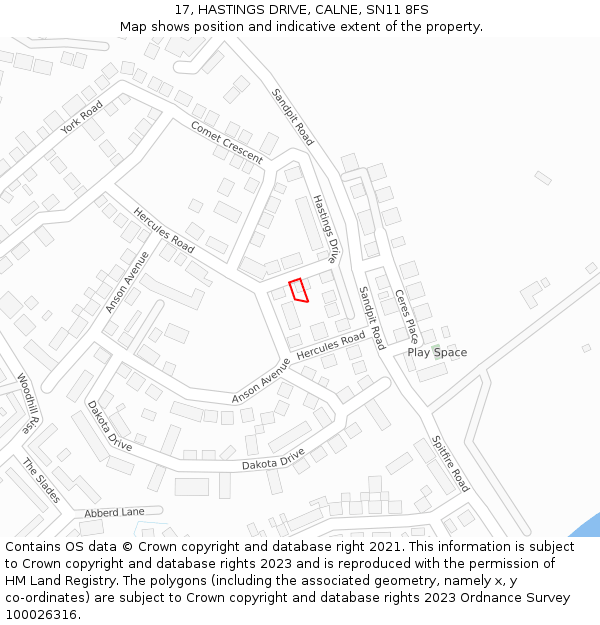 17, HASTINGS DRIVE, CALNE, SN11 8FS: Location map and indicative extent of plot
