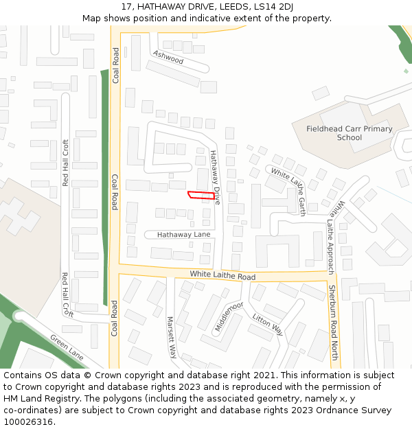 17, HATHAWAY DRIVE, LEEDS, LS14 2DJ: Location map and indicative extent of plot