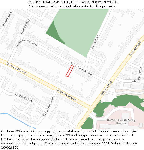 17, HAVEN BAULK AVENUE, LITTLEOVER, DERBY, DE23 4BL: Location map and indicative extent of plot