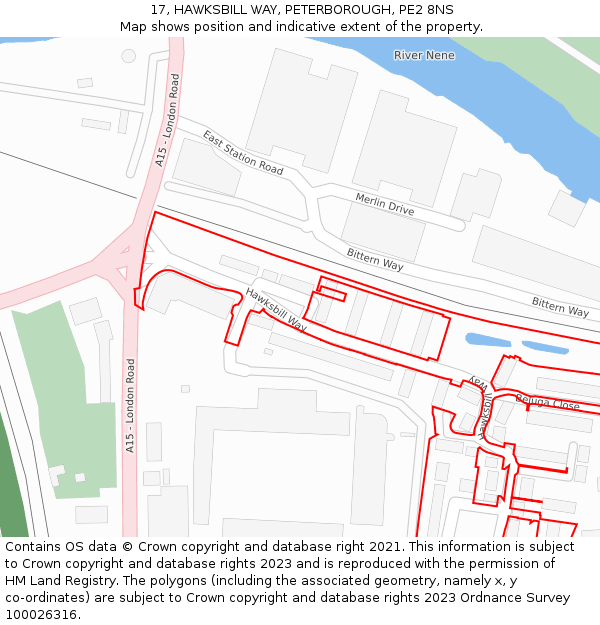 17, HAWKSBILL WAY, PETERBOROUGH, PE2 8NS: Location map and indicative extent of plot