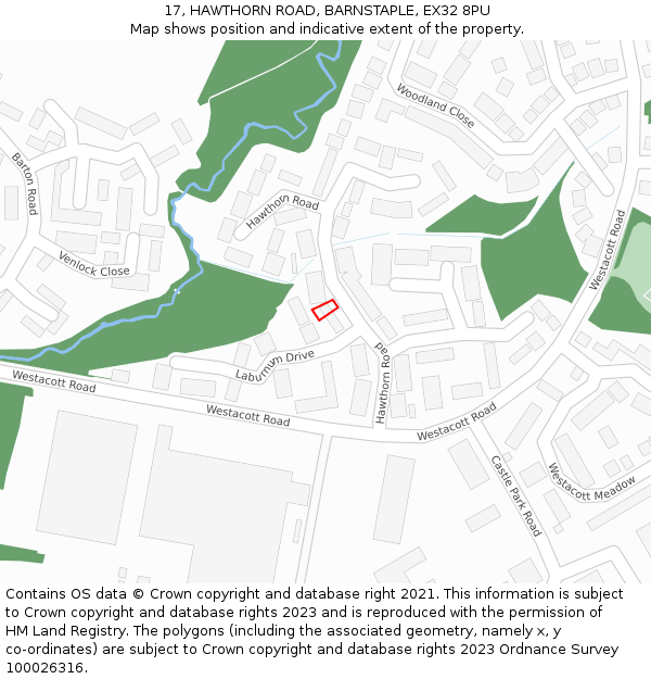 17, HAWTHORN ROAD, BARNSTAPLE, EX32 8PU: Location map and indicative extent of plot
