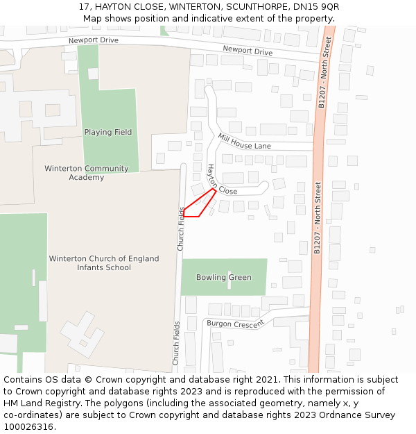 17, HAYTON CLOSE, WINTERTON, SCUNTHORPE, DN15 9QR: Location map and indicative extent of plot