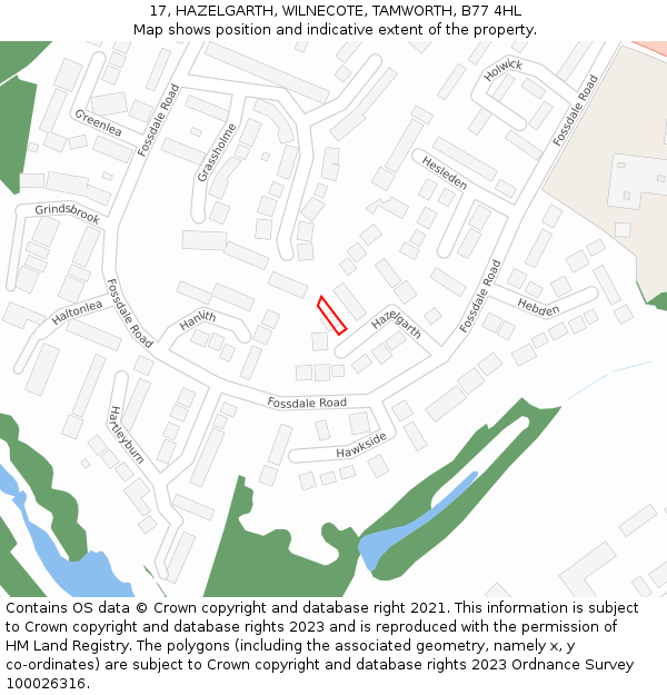 17, HAZELGARTH, WILNECOTE, TAMWORTH, B77 4HL: Location map and indicative extent of plot