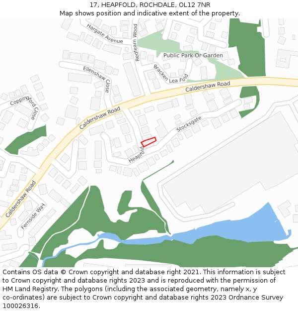 17, HEAPFOLD, ROCHDALE, OL12 7NR: Location map and indicative extent of plot