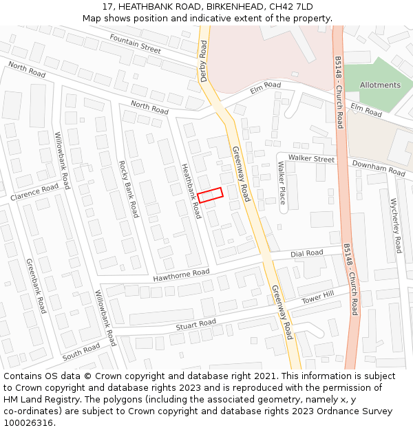 17, HEATHBANK ROAD, BIRKENHEAD, CH42 7LD: Location map and indicative extent of plot