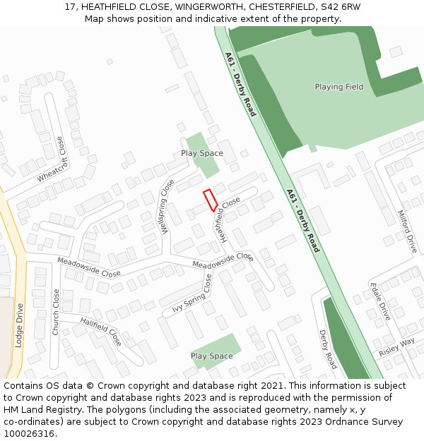 17, HEATHFIELD CLOSE, WINGERWORTH, CHESTERFIELD, S42 6RW: Location map and indicative extent of plot