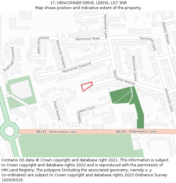 17, HENCONNER DRIVE, LEEDS, LS7 3NR: Location map and indicative extent of plot