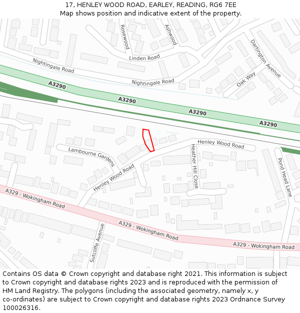17, HENLEY WOOD ROAD, EARLEY, READING, RG6 7EE: Location map and indicative extent of plot