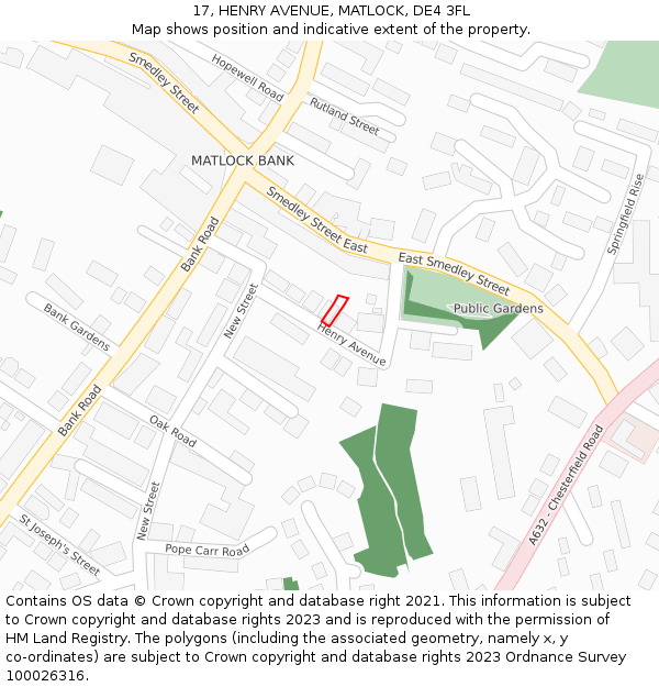 17, HENRY AVENUE, MATLOCK, DE4 3FL: Location map and indicative extent of plot