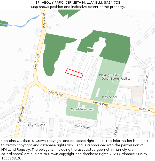 17, HEOL Y PARC, CEFNEITHIN, LLANELLI, SA14 7DE: Location map and indicative extent of plot