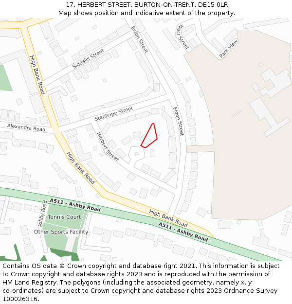 17, HERBERT STREET, BURTON-ON-TRENT, DE15 0LR: Location map and indicative extent of plot