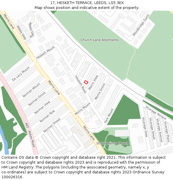 17, HESKETH TERRACE, LEEDS, LS5 3EX: Location map and indicative extent of plot