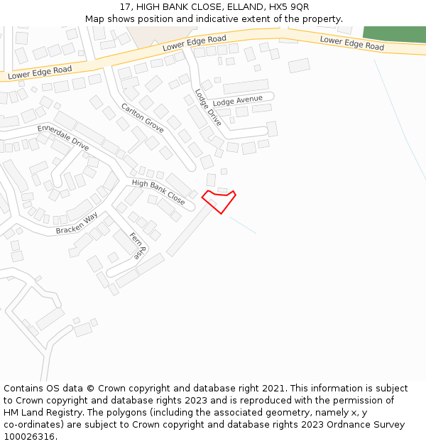 17, HIGH BANK CLOSE, ELLAND, HX5 9QR: Location map and indicative extent of plot