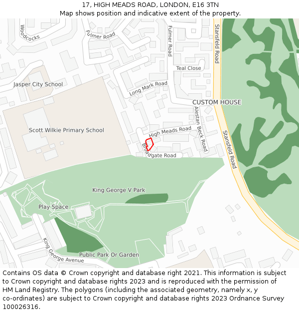 17, HIGH MEADS ROAD, LONDON, E16 3TN: Location map and indicative extent of plot