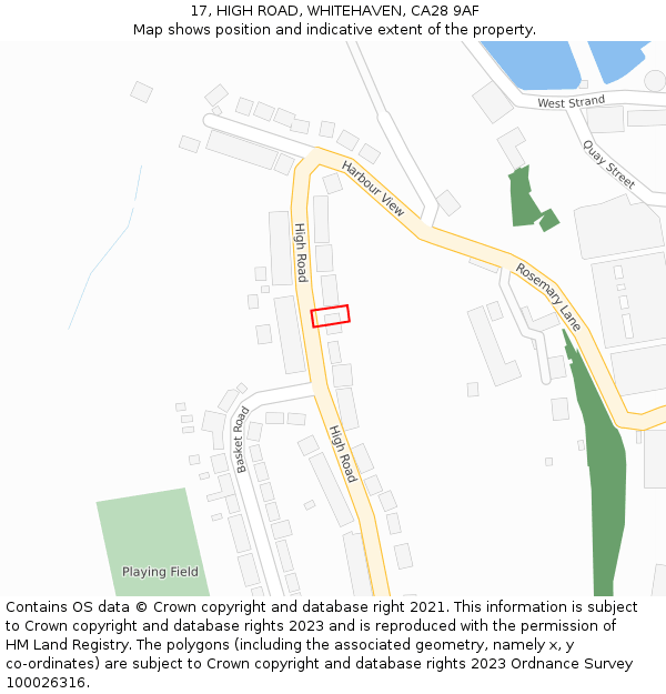 17, HIGH ROAD, WHITEHAVEN, CA28 9AF: Location map and indicative extent of plot