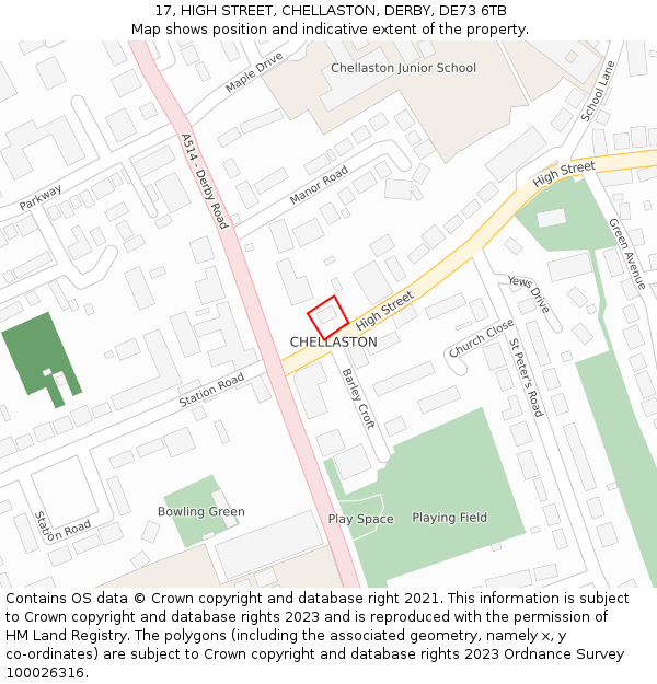 17, HIGH STREET, CHELLASTON, DERBY, DE73 6TB: Location map and indicative extent of plot