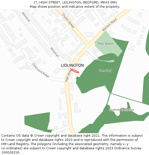 17, HIGH STREET, LIDLINGTON, BEDFORD, MK43 0RN: Location map and indicative extent of plot