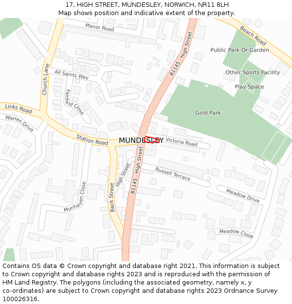17, HIGH STREET, MUNDESLEY, NORWICH, NR11 8LH: Location map and indicative extent of plot