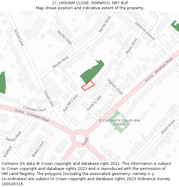 17, HIGHAM CLOSE, NORWICH, NR7 8UF: Location map and indicative extent of plot