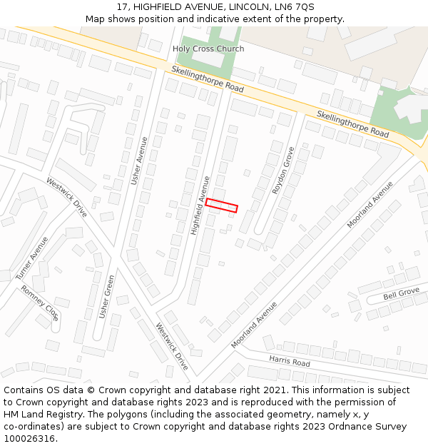 17, HIGHFIELD AVENUE, LINCOLN, LN6 7QS: Location map and indicative extent of plot