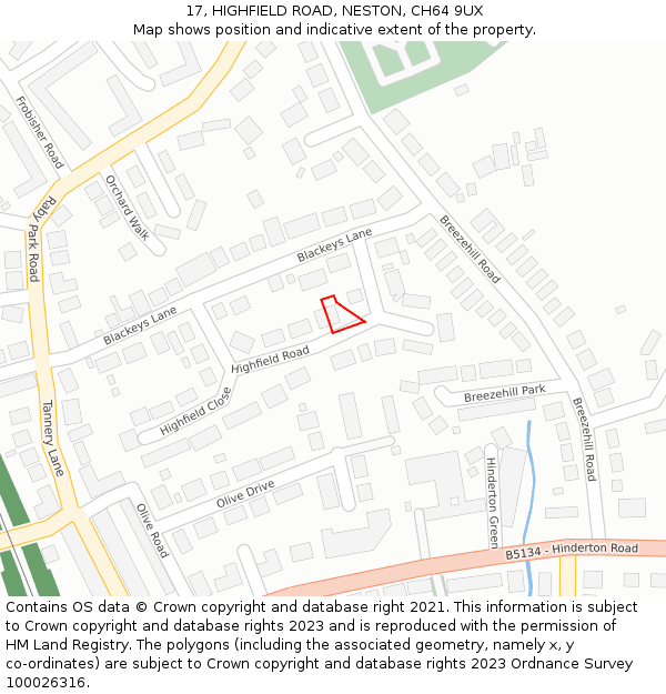 17, HIGHFIELD ROAD, NESTON, CH64 9UX: Location map and indicative extent of plot
